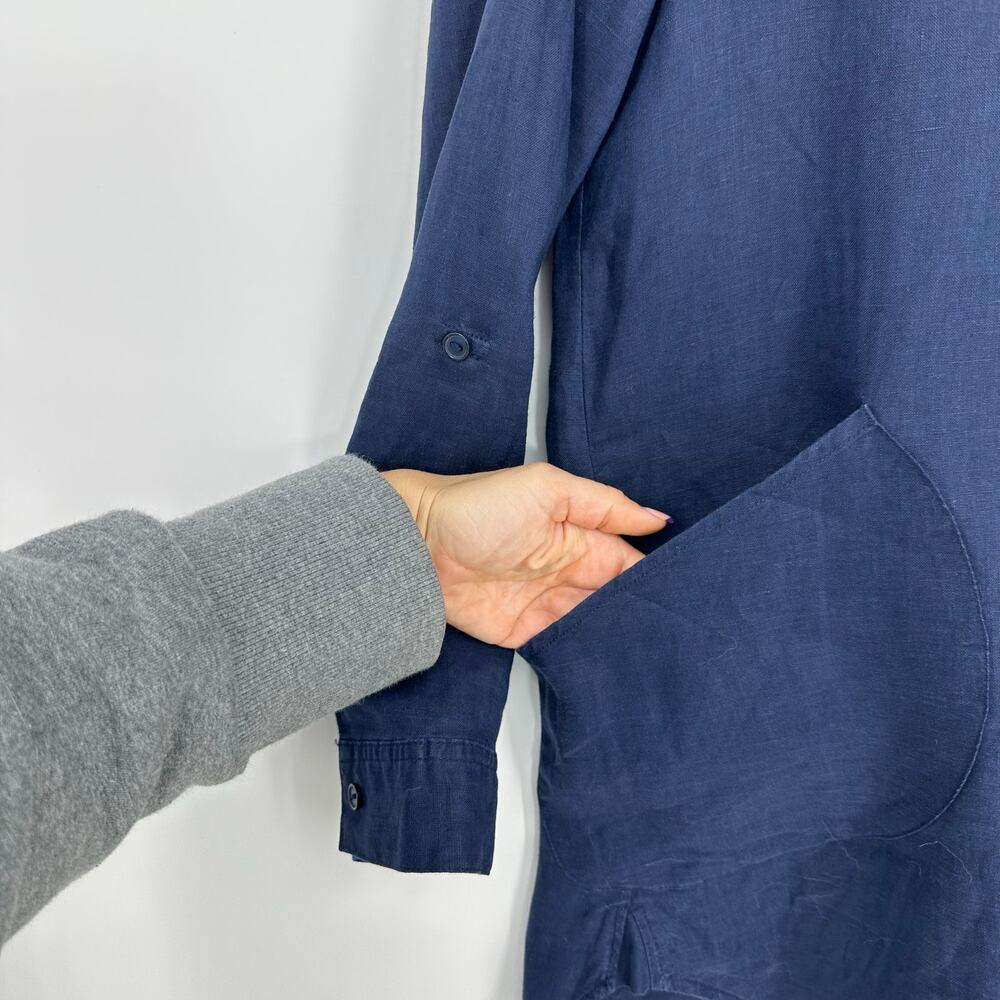 For Cynthia Womens Long Sleeve 100% Linen Top Navy Lagenlook Coastal Minimalist - Picture 5 of 12